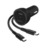 EFM Dual Port Car Charger TypeC PD Port to USB-A - Black