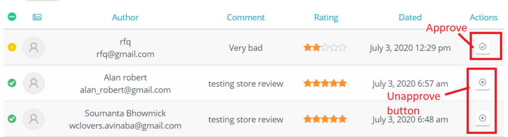 Approve Unapprove Buttons