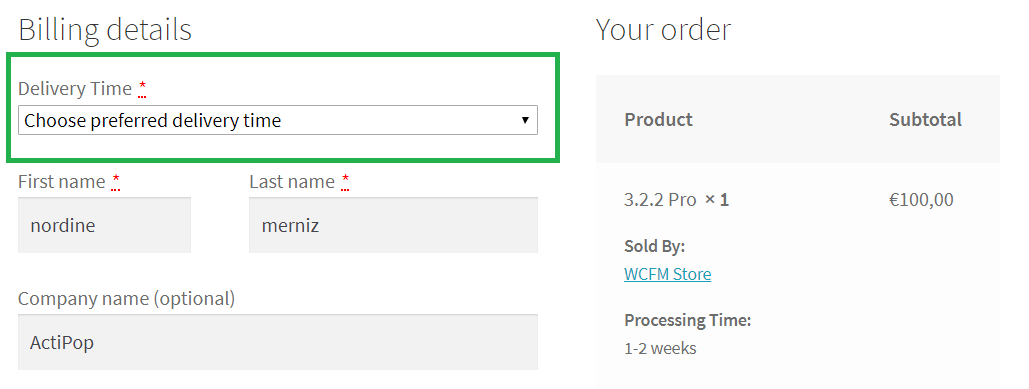 Delivery Time Option