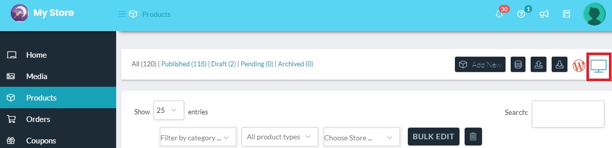 EziMoon Products Dashboard View