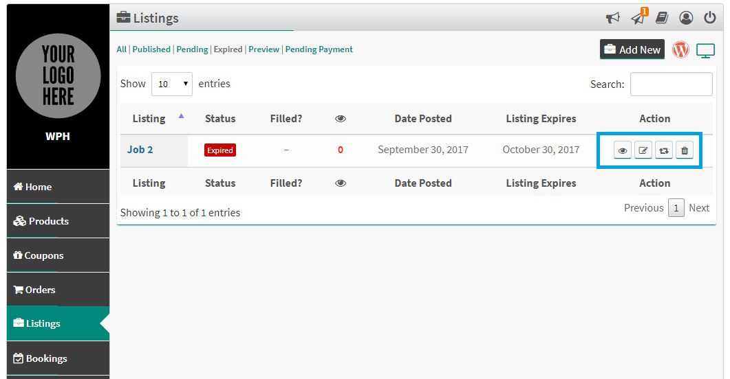 Perform actions in listings