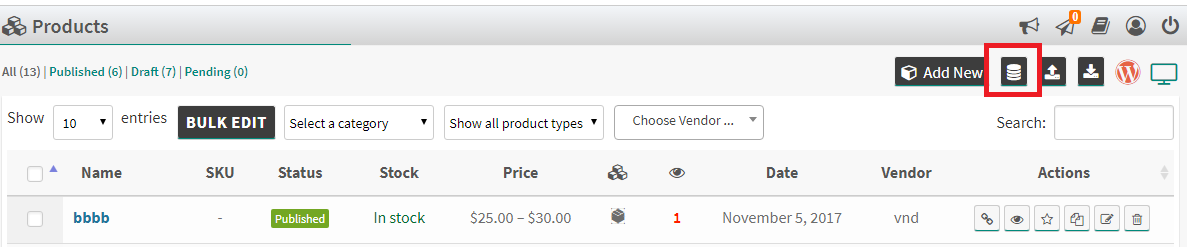 Stock manager button